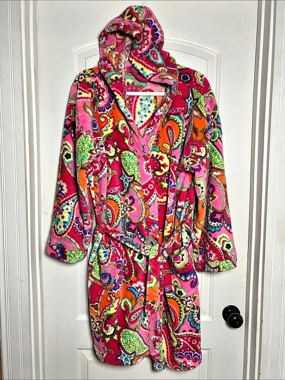 Vera Bradley Microfiber Fleece Hooded Robe Pink & Multicolor L/XL